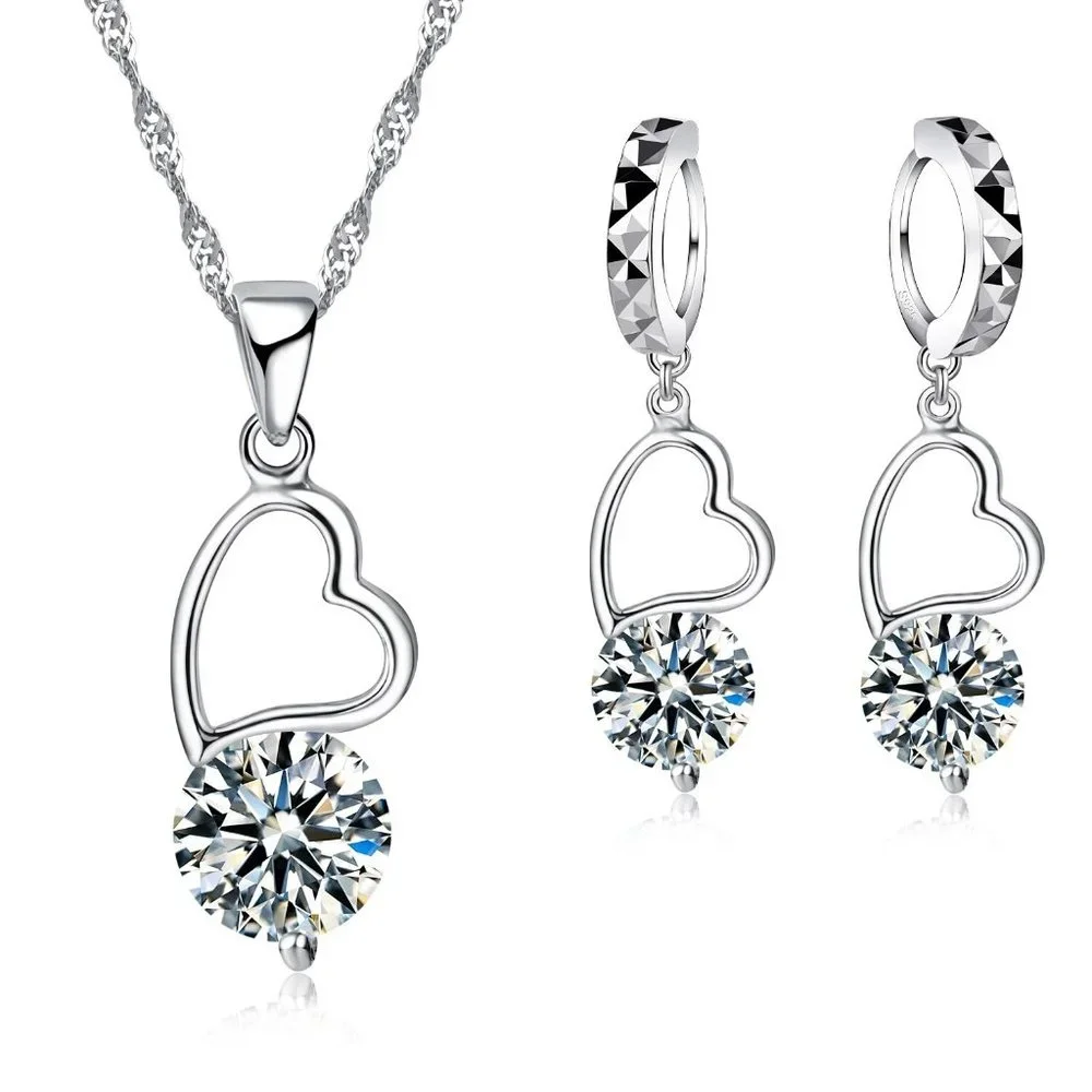 🌟925 Sterling Silver Heart Earrings & Necklace Set - Romantic Jewelry Gift - Picture 1 of 3